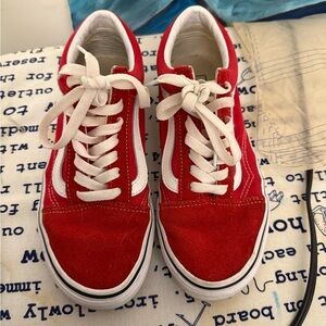 Red Canvas Sneakers with White Accents red vans